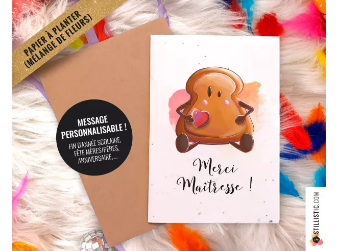 Carte de voeux à planter Tartine + enveloppe Message personnalisable