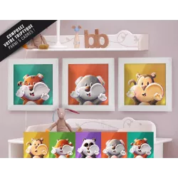 Triptyque lot de 3 Cadres Animaux Lou-Sticks