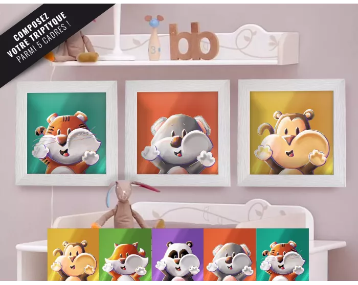 Triptyque lot de 3 Cadres Animaux Lou-Sticks