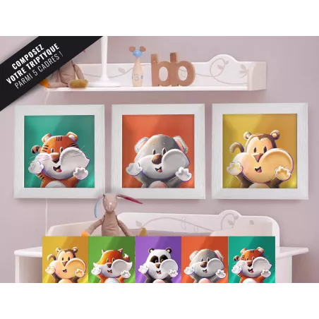 Triptyque lot de 3 Cadres Animaux Lou-Sticks