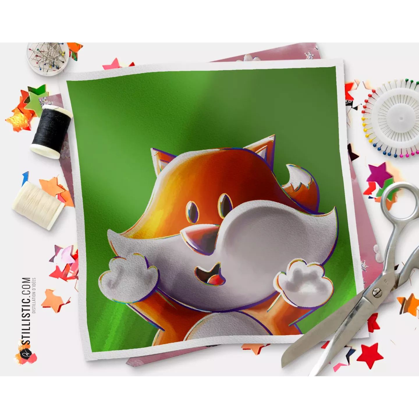 Coupon illustré Renard Les Lou-Sticks coton ou minky