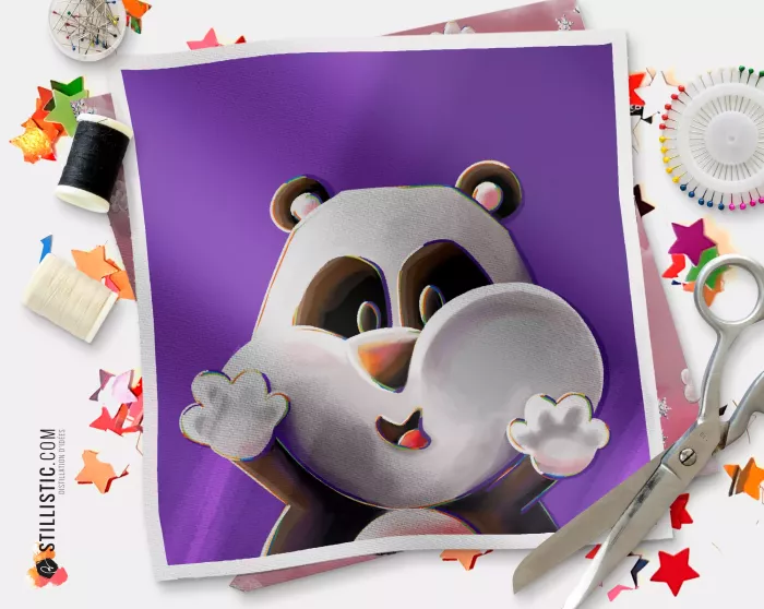 Coupon illustré Panda Les Lou-Sticks coton ou minky