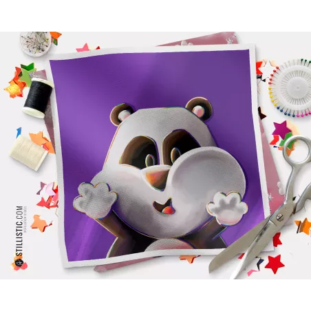 Coupon illustré Panda Les Lou-Sticks coton ou minky