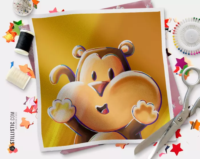 Coupon illustré Singe Les Lou-Sticks coton ou minky
