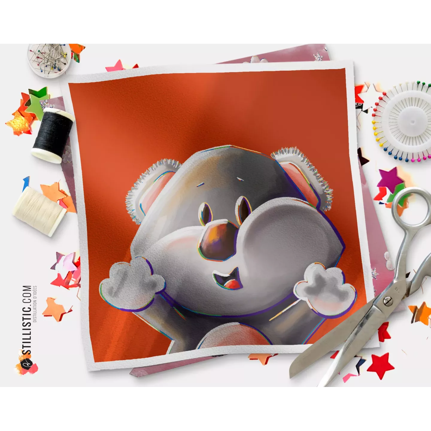 Coupon illustré Koala Les Lou-Sticks coton ou minky