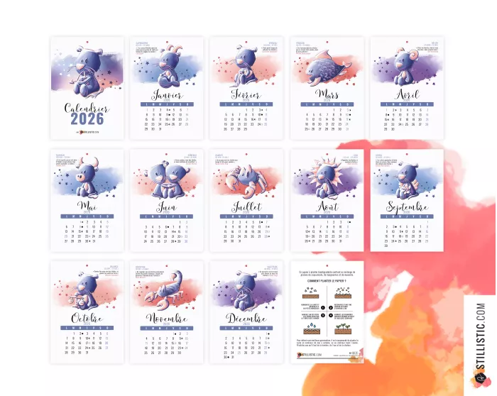 Calendrier 2026 à planter astrologie animaux éco-responsable