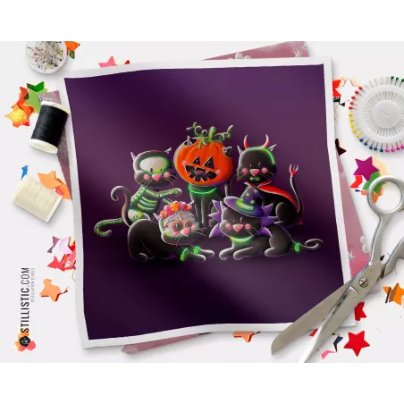 Coupon illustré Bal masqué d'Halloween  coton ou minky