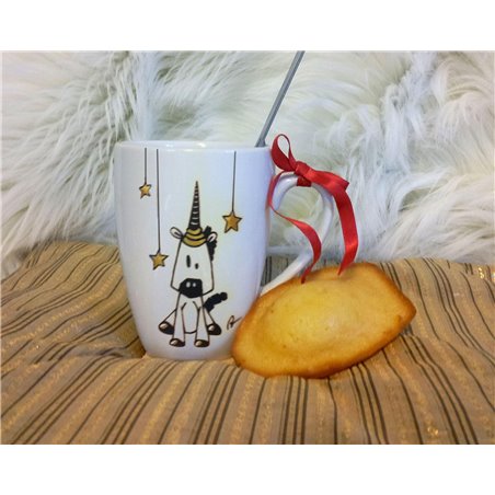 Tasse Mug à thé ou café Licorne en céramique peint à la main Noir et Or pour maman ou enfant