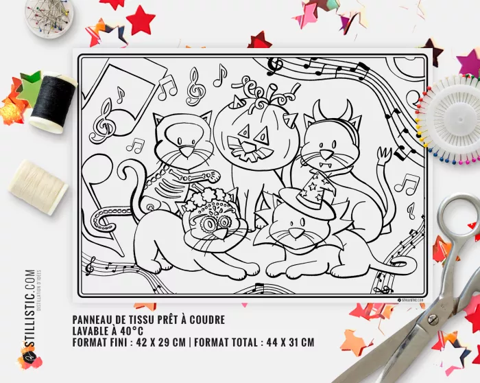 Coupon tissu Set de table Motif Chats Bal masqué Halloween