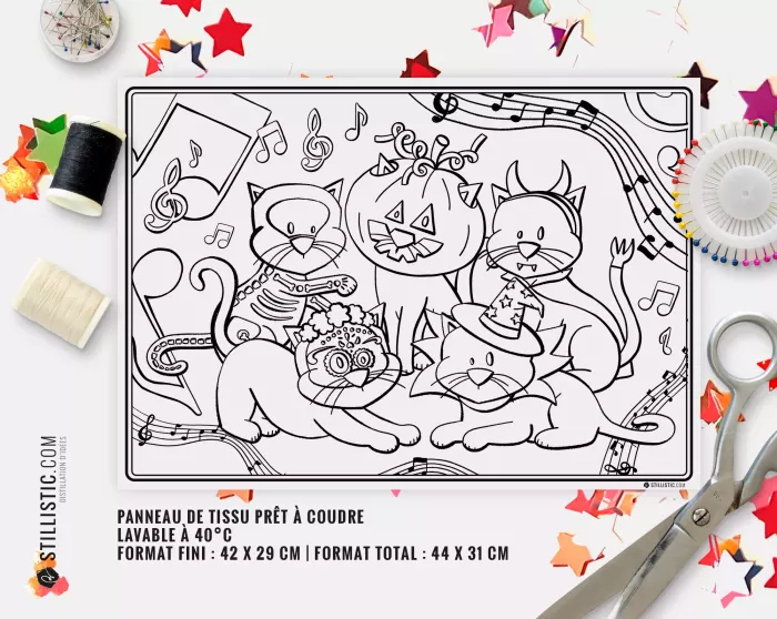 Coupon tissu Set de table Motif Chats Bal masqué Halloween