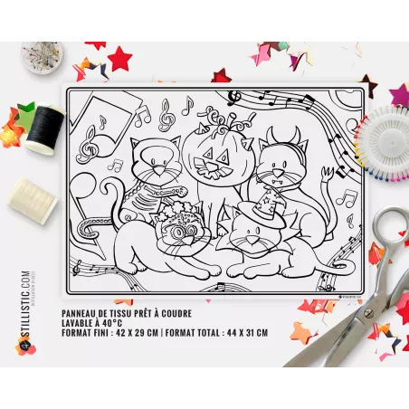 Coupon tissu Set de table Motif Chats Bal masqué Halloween
