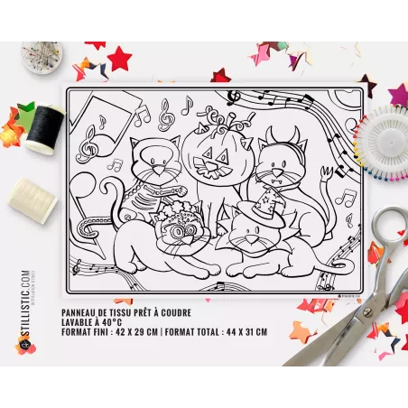 Coupon tissu Set de table Motif Chats Bal masqué Halloween