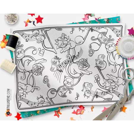 Coupon tissu Set de table Motif Chats Bal masqué Halloween tissu