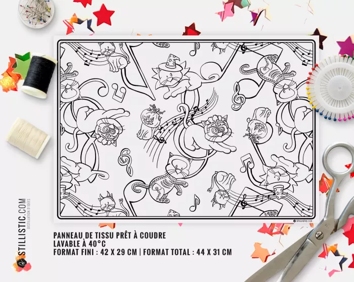 Coupon tissu Set de table Motif Chats Bal masqué Halloween tissu