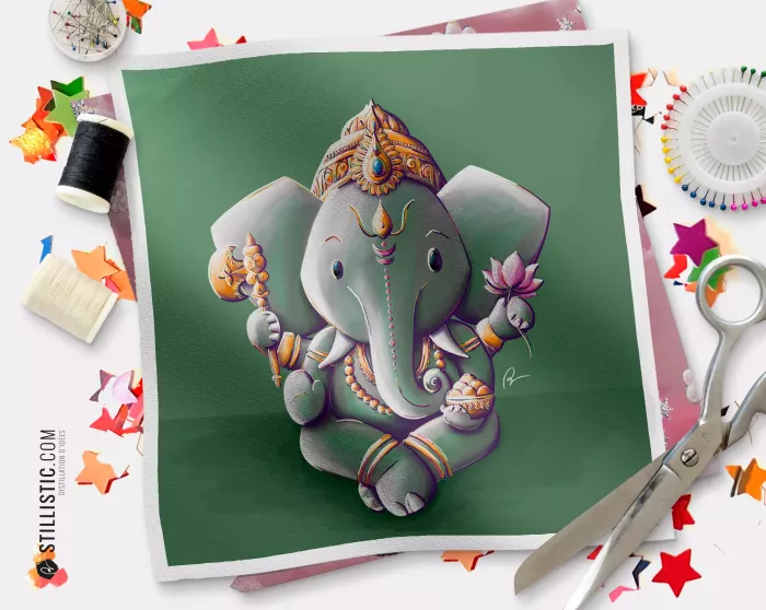 Coupon illustré Ganesh coton ou minky