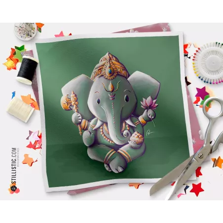 Coupon illustré Ganesh coton ou minky