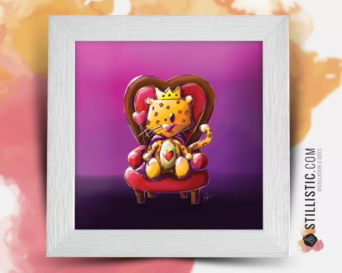 Cadre carré avec Illustration  Léopard Roi des Coeurs pour Chambre Enfant bébé 25x25cm