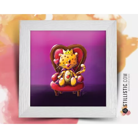 Cadre carré avec Illustration  Léopard Roi des Coeurs pour Chambre Enfant bébé 25x25cm