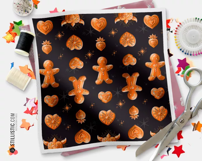 Coupon illustré Ex-Votos Pain d'épices Noël tissu coton ou minky