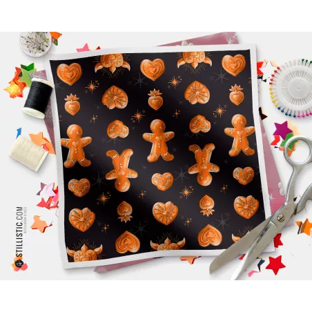 Coupon illustré Ex-Votos Pain d'épices Noël tissu coton ou minky