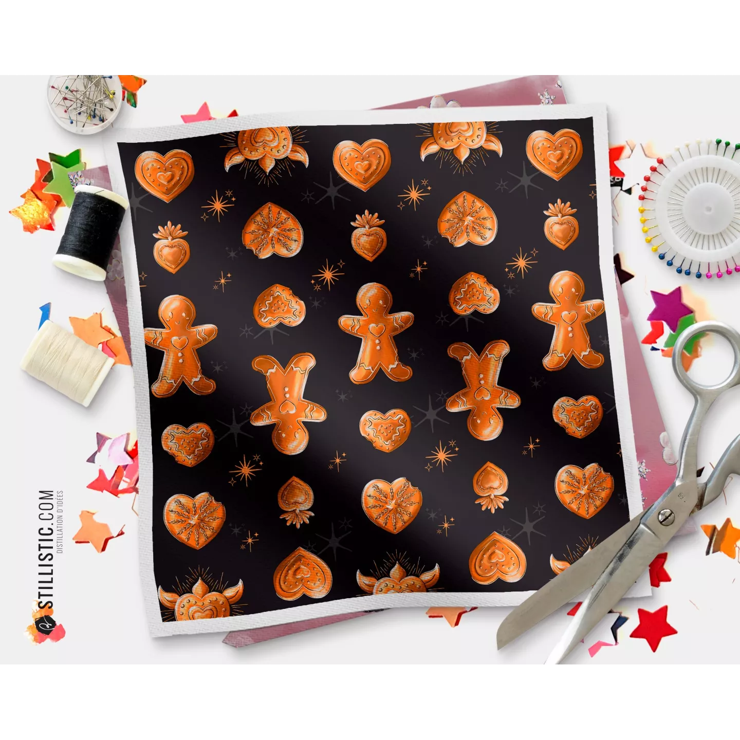 Coupon illustré Ex-Votos Pain d'épices Noël tissu coton ou minky