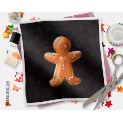 Coupon illustré Bonhomme Ex-Votos Pain d'épices Noël tissu coton ou minky