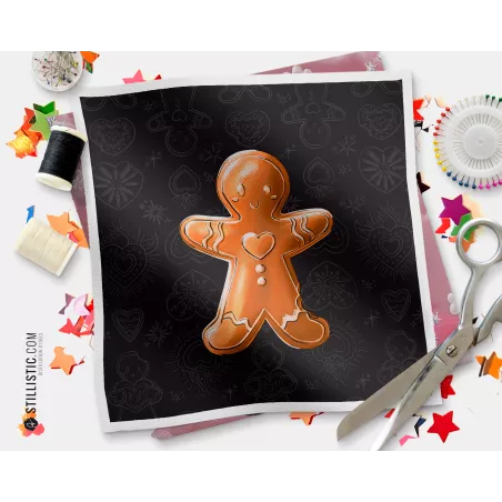 Coupon illustré Bonhomme Ex-Votos Pain d'épices Noël tissu coton ou minky