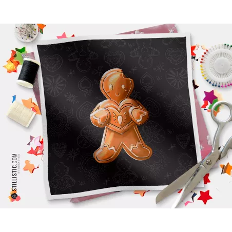 Coupon illustré Bonhomme croqué Ex-Votos Noël tissu coton ou minky