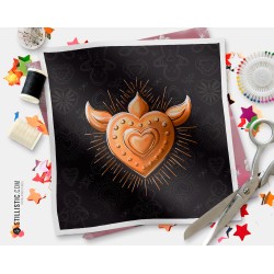 Coupon illustré Cœur Ex-voto Noël tissu coton ou minky