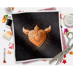 Coupon illustré Cœur Ex-voto Noël tissu coton ou minky