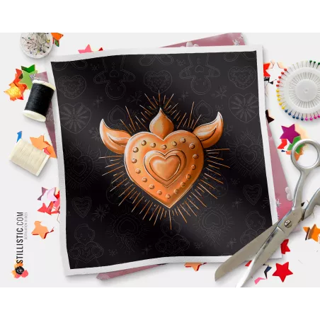 Coupon illustré Cœur Ex-voto Noël tissu coton ou minky