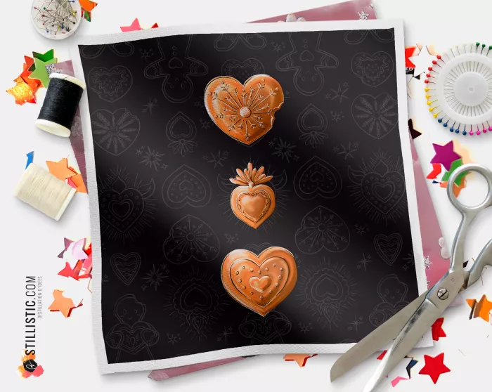 Coupon illustré Petits Cœurs Ex-voto Noël tissu coton ou minky