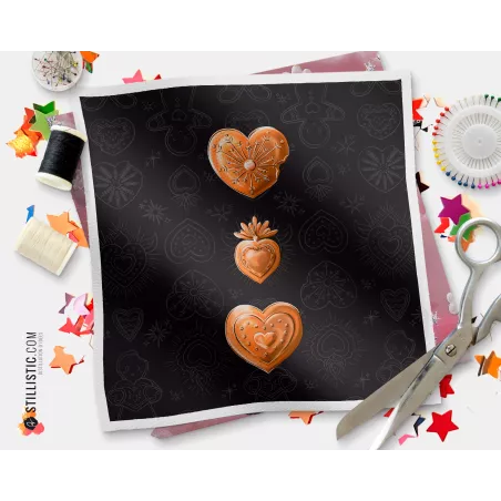 Coupon illustré Petits Cœurs Ex-voto Noël tissu coton ou minky