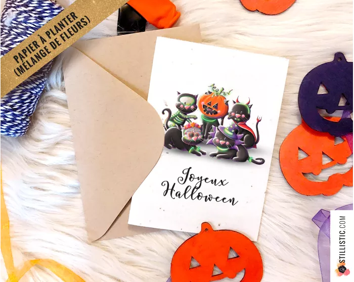 Carte de voeux à planter Chat Bal masqué + enveloppe