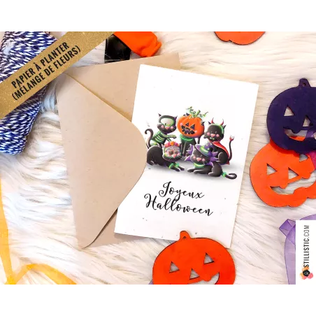 Carte de voeux à planter Chat Bal masqué + enveloppe