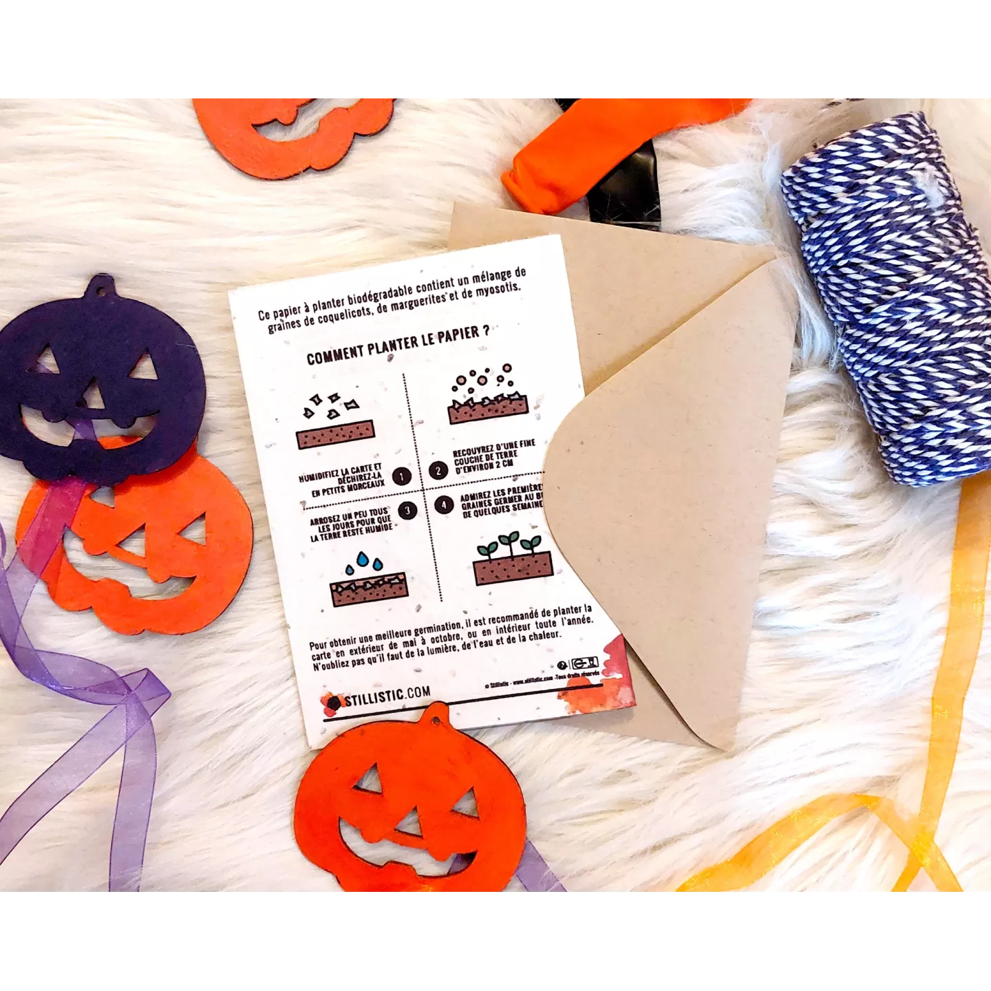 Carte de voeux à planter Chat Bal masqué + enveloppe