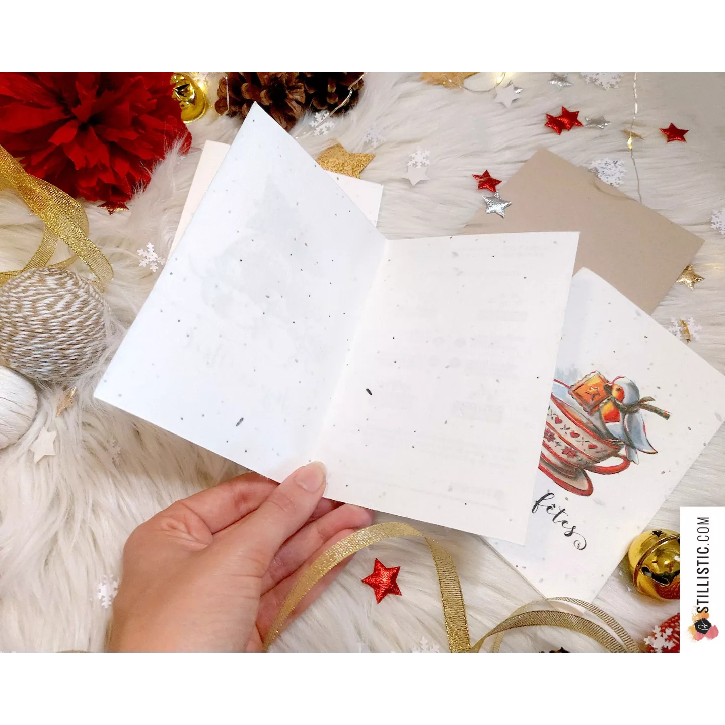 Carte de voeux à planter Chat Bal masqué + enveloppe