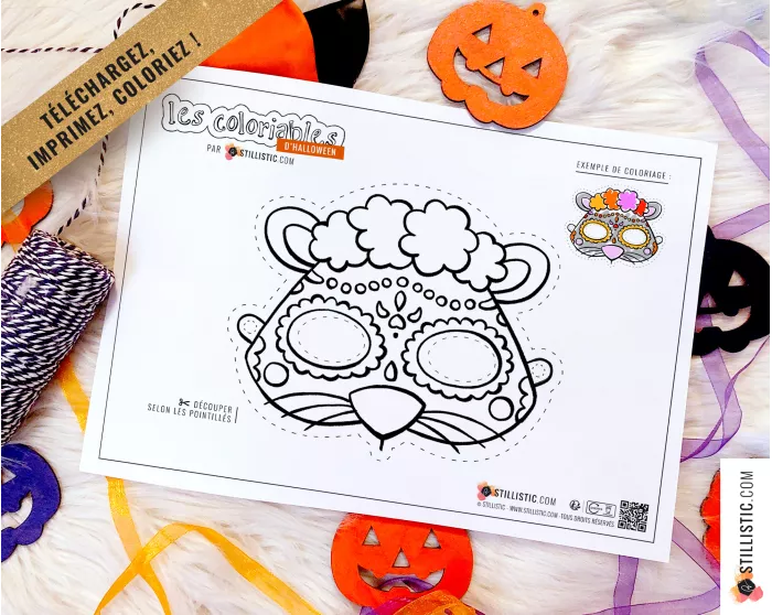 Lot 3 Masques enfant Halloween Fantôme Magicien Dia de los Muertos à imprimer et colorier