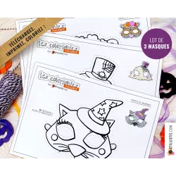 Lot 3 Masques enfant Halloween Fantôme Magicien Dia de los Muertos à imprimer et colorier