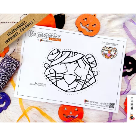 Lot 3 Masques enfant Halloween Hibou Lapin citrouille Tigre momie à imprimer et colorier