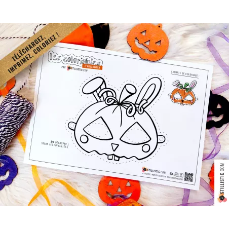 Lot 3 Masques enfant Halloween Hibou Lapin citrouille Tigre momie à imprimer et colorier