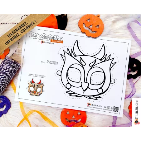 Lot 3 Masques enfant Halloween Hibou Lapin citrouille Tigre momie à imprimer et colorier