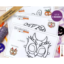 Lot 3 Masques enfant Halloween Hibou Lapin citrouille Tigre momie à imprimer et colorier