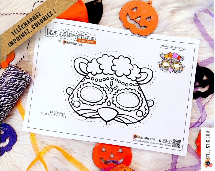 Masque enfant coloriable Souris Dia de los muertos Halloween