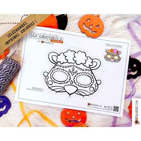 Masque enfant coloriable Souris Dia de los muertos Halloween