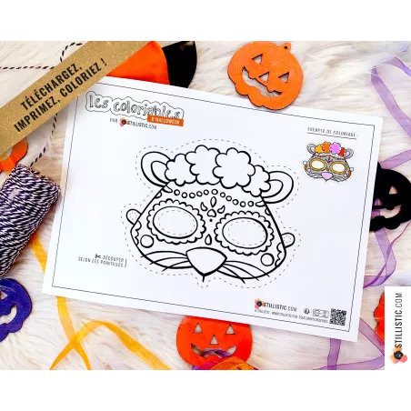 Masque enfant coloriable Souris Dia de los muertos Halloween