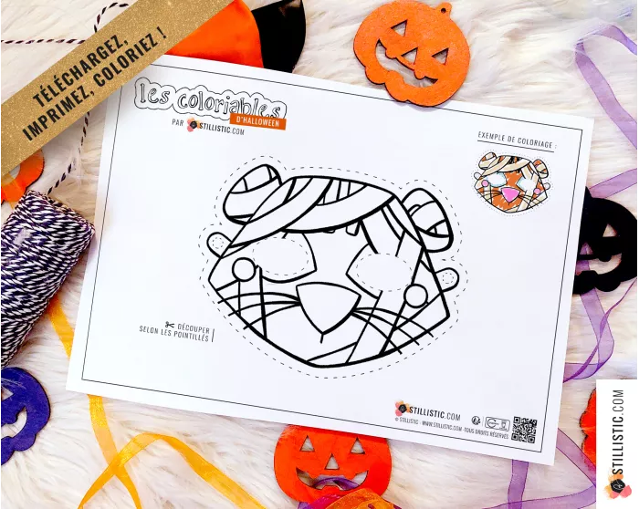 Masque enfant coloriable Tigre momie Halloween