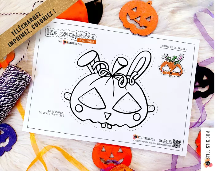 Masque enfant coloriable Lapin citrouille Halloween