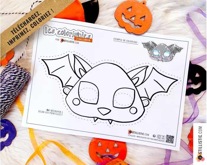 Masque enfant coloriable Chauve-souris Halloween