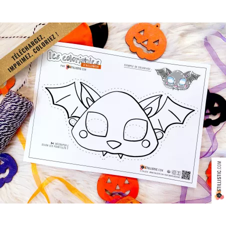 Masque enfant coloriable Chauve-souris Halloween